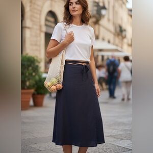 Tavira Maxi Wrap by Andie NWT | Auburn & Navy + Linen Blend Flow 🧡💙